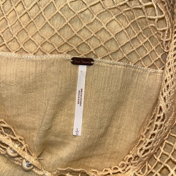 FREE PEOPLE ON THE ISLAND Butter Yellow Crocheted High Neck Peasant Blouse  - L - Picture 11 of 16